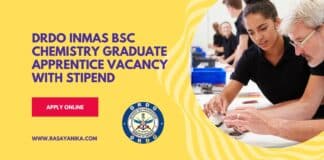 DRDO INMAS BSc Chemistry Graduate Apprentice Vacancy with Stipend