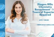 Diageo MSc Chemistry Recruitment - 1-2 Years of Experience Required