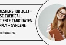 Freshers Job 2023 - MSc Chemical Science Candidates Apply - Syngene