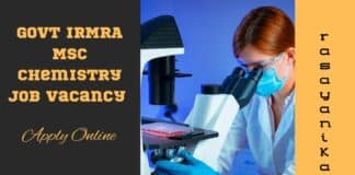 Govt IRMRA MSc Chemistry Job Vacancy - Apply Online
