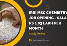 IRRI MSc Chemistry Job Opening - Salary Rs 1.03 Lakh per month