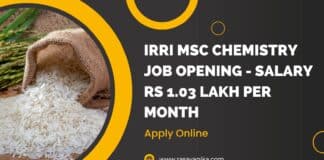 IRRI MSc Chemistry Job Opening - Salary Rs 1.03 Lakh per month