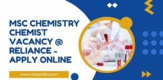 MSc Chemistry Chemist Vacancy @ Reliance - Apply Online