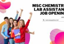 MSc Chemistry Lab Assistant Job Openings