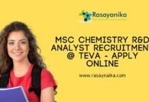 MSc Chemistry R&D Analyst Recruitment @ Teva - Apply Online