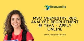 MSc Chemistry R&D Analyst Recruitment @ Teva - Apply Online