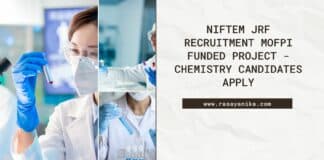 NIFTEM JRF Recruitment MOFPI Funded Project - Chemistry Candidates Apply