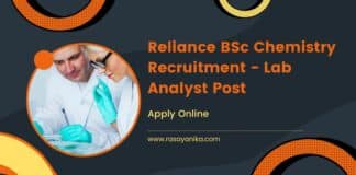 Reliance BSc Chemistry Recruitment - Lab Analyst Post