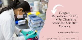 Colgate Recruitment 2023 - MSc Chemistry Associate Scientist Vacancy