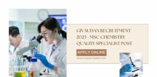 Givaudan Recruitment 2023 - MSc Chemistry Quality Specialist Post