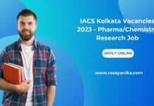 IACS Kolkata Vacancies 2023 - Pharma/Chemistry Research Job