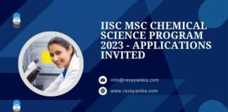 IISc MSc Chemical Science Program 2023 - Applications Invited
