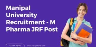 Manipal University Recruitment 2023 - M Pharma JRF Post