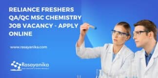 Reliance Freshers QA/QC MSc Chemistry Job Vacancy - Apply Online