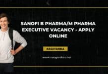 Sanofi B Pharma/M Pharma Executive Vacancy - Apply Online