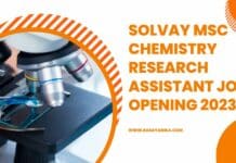 Solvay MSc Chemistry Research Assistant Job Opening 2023