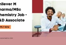 Unilever M Pharma/MSc Chemistry Job - R&D Associate