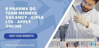 B Pharma QC Team Member Vacancy - Cipla Ltd - Apply Online