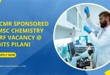 ICMR Sponsored MSc Chemistry JRF Vacancy @ BITS Pilani