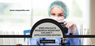 IISER Kolkata Research Assistant Vacancy - Applications Invited