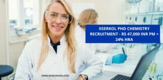 IISERKol PhD Chemistry Recruitment - Rs 47,000 INR pm + 24% HRA