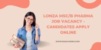 Lonza MSc/B Pharma Job Vacancy - Candidates Apply Online