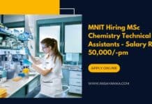 MNIT Hiring MSc Chemistry Technical Assistants - Salary Rs 50,000/-pm
