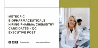 Meteoric Biopharmaceuticals Hiring Pharma/Chemistry Candidates - QC Executive Post