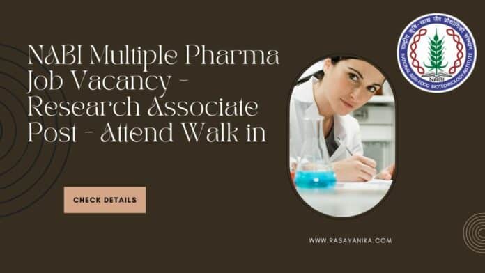 NABI Multiple Pharma Job Vacancy - Research Associate Post - Attend Walk in