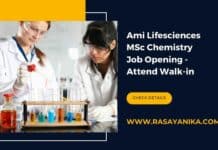 Ami Lifesciences MSc Chemistry Job Opening - Attend Walk in