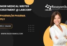 Senior Medical Writer Recruitment @ LabCorp - B Pharma/M Pharma