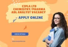 Cipla Ltd Chemistry/Pharma ADL Analyst Vacancy