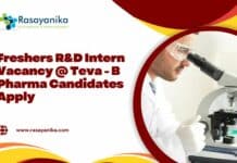 Freshers R&D Intern Vacancy @ Teva - B Pharma Candidates Apply