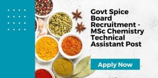 Govt Spice Board Recruitment - MSc Chemistry Technical Assistant Post