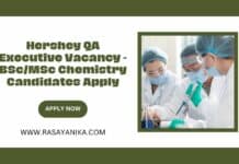 Hershey QA Executive Vacancy - BSc/MSc Chemistry Candidates Apply