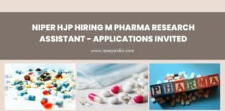 NIPER HJP Hiring M Pharma Research Assistant - Applications Invited