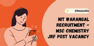NIT Warangal Recruitment - MSc Chemistry JRF Post Vacancy