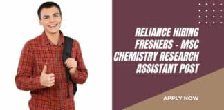 Reliance Hiring Freshers - MSc Chemistry Research Assistant Post