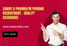 Sanofi B Pharma/M Pharma Recruitment - Quality Assurance