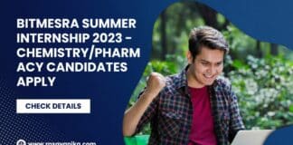 BITMesra Summer Internship 2023 - ChemistryPharmacy Candidates Apply