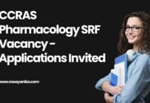 CCRAS Pharmacology SRF Vacancy - Applications Invited