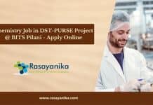 Chemistry Job in DST-PURSE Project @ BITS Pilani - Apply Online