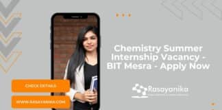 Chemistry Summer Internship Vacancy - BIT Mesra - Apply Now