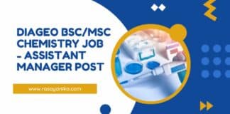 Diageo BSc/MSc Chemistry Job - Assistant Manager Post