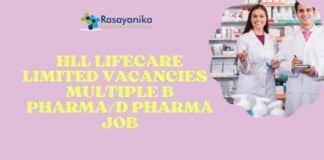 HLL Lifecare Limited Vacancies - Multiple B Pharma/D Pharma Job
