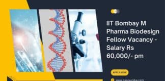 IIT Bombay M Pharma Biodesign Fellow Vacancy - Salary Rs 60,000/- pm