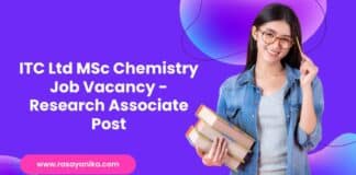 ITC Ltd MSc Chemistry Job Vacancy - Research Associate Post