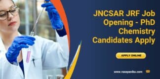 JNCSAR JRF Job Opening - PhD Chemistry Candidates Apply
