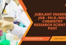 Jubilant Ingrevia Job - PhD/MSc Chemistry Research Scientist Post