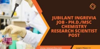 Jubilant Ingrevia Job - PhD/MSc Chemistry Research Scientist Post